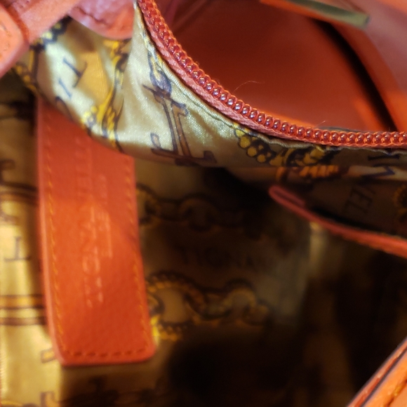 Orange leather Tignanello 12" X 9" purse with 18" adjustable strap (c1) - Picture 7 of 14